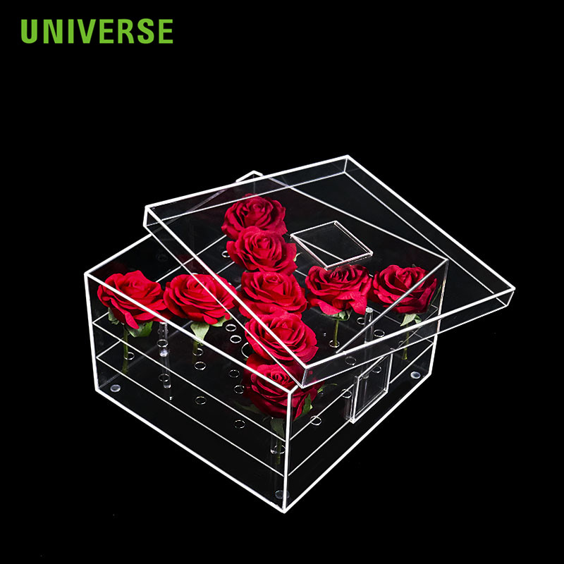 25 Square Transparent Waterproof Acrylic Rose Box with Cover