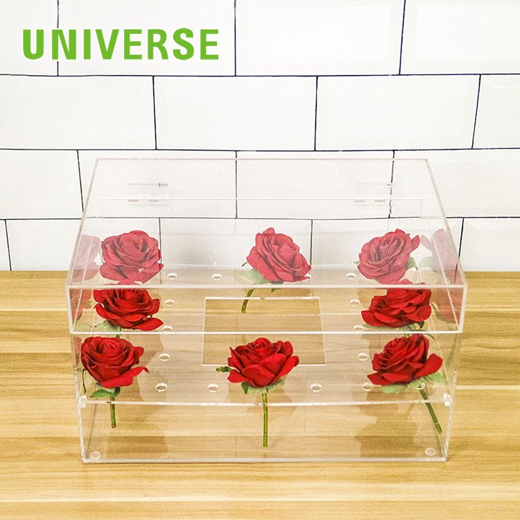 Transparent Waterproof Acrylic Storage Flower Box with Double Drawer