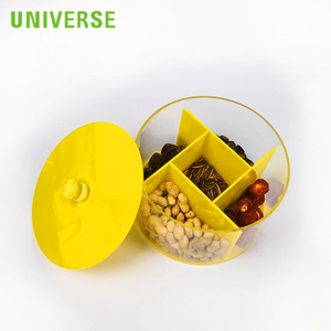 Yellow Multi Grid Dust-proof And Moisture-proof Round Acrylic Dry Fruit Box with Cover