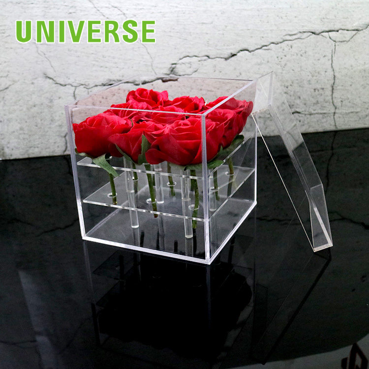 9 Square Transparent Waterproof Acrylic Rose Box with Lid