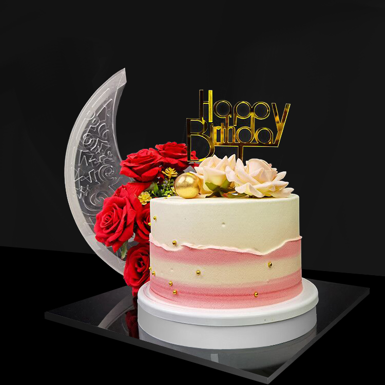 Customized acrylic cake display box with moon flower decoration