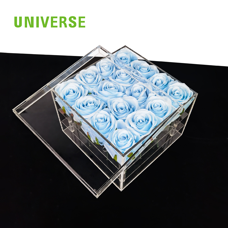 16 Square Transparent Waterproof Acrylic Rose Box with Lid